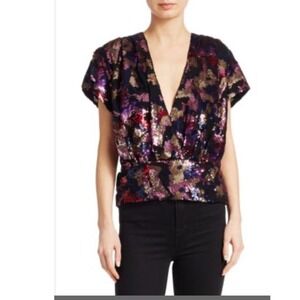IRO Eksie Sequined Wrap Blouse Size 38 or 6 holiday party flattering maximalist